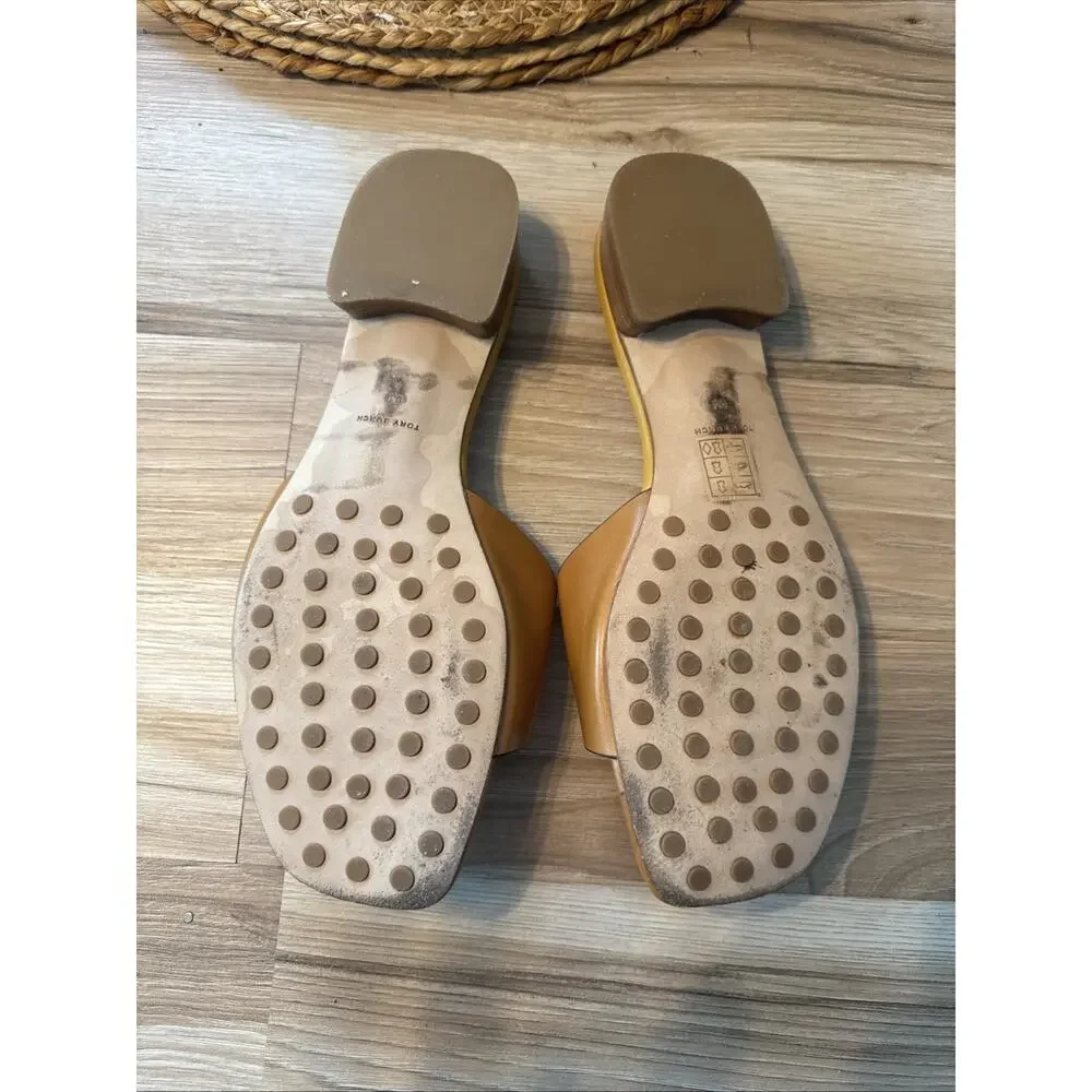 Tory Burch BOMBE MILLER SLIDE Vibrant Tan/beige Size 9M Calf Leather Logo